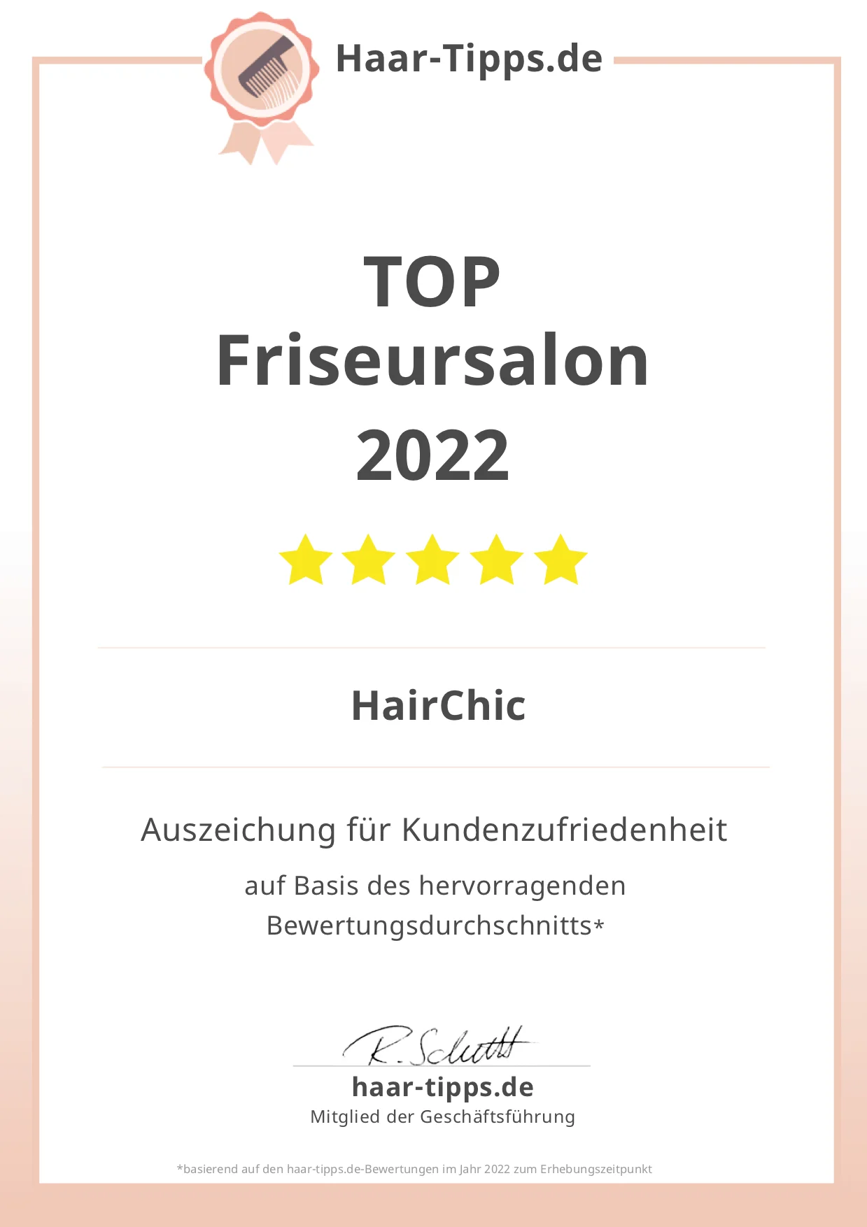 Hair Chic wurde wieder als bester Friseur in Essen ausgezeichnet
