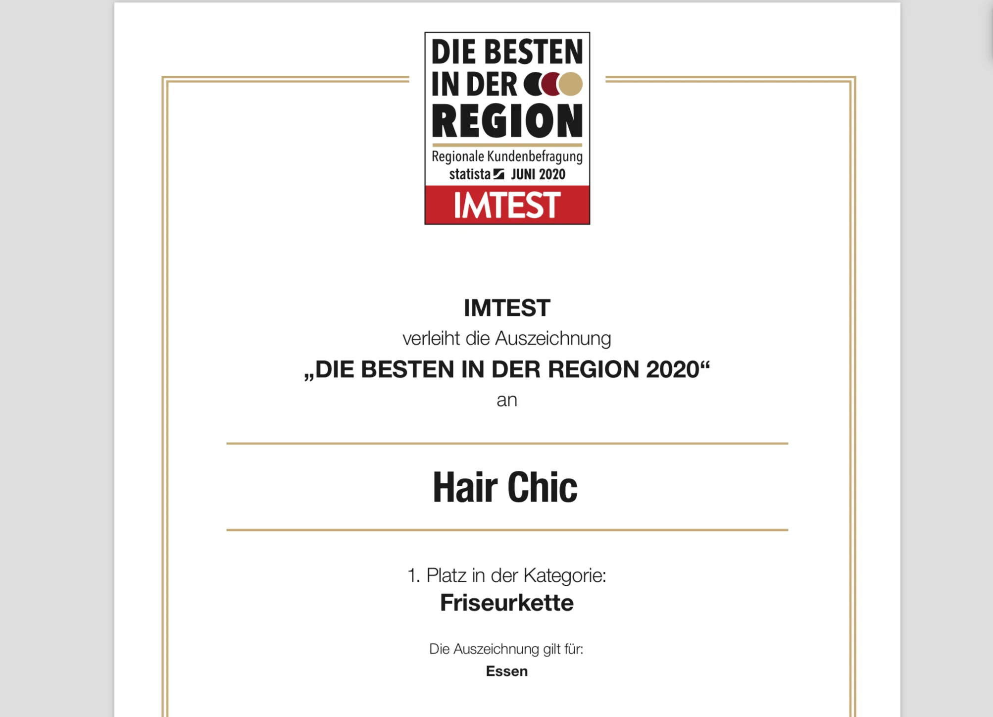 IMTEST-Hair Chic & Beauty-1e Platz-Besten Friseur Essen